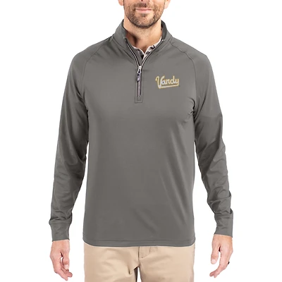 Men's Cutter & Buck Gray Vanderbilt Commodores Vault Logo Adapt Eco Knit Stretch Raglan Quarter-Zip Pullover
