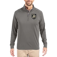 Men's Cutter & Buck Gray Army Black Knights Primary Logo Adapt Eco Knit Stretch Raglan Quarter-Zip Pullover