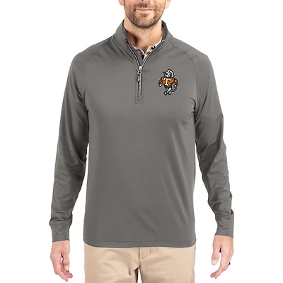 Men's Cutter & Buck Gray Tennessee Volunteers Vault Logo Adapt Eco Knit Stretch Raglan Quarter-Zip Pullover