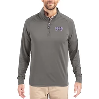 Men's Cutter & Buck Gray TCU Horned Frogs Primary Logo Adapt Eco Knit Stretch Raglan Quarter-Zip Pullover