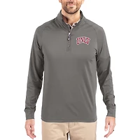 Men's Cutter & Buck Gray UNLV Rebels Primary Logo Adapt Eco Knit Stretch Raglan Quarter-Zip Pullover