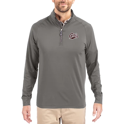 Men's Cutter & Buck Gray Montana Grizzlies Primary Logo Adapt Eco Knit Stretch Raglan Quarter-Zip Pullover