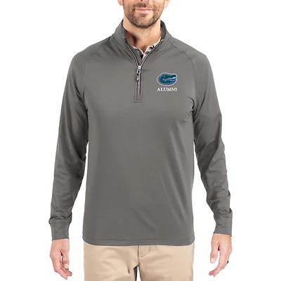 Men's Cutter & Buck Gray Florida Gators Alumni Logo Adapt Eco Knit Stretch Raglan Quarter-Zip Pullover