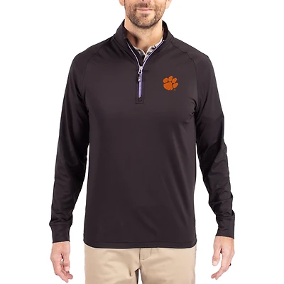 Men's Cutter & Buck Clemson Tigers Primary Logo Adapt Eco Knit Stretch Raglan Quarter-Zip Pullover