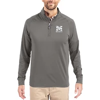 Men's Cutter & Buck Gray Morehouse Maroon Tigers Primary Logo Adapt Eco Knit Stretch Raglan Quarter-Zip Pullover