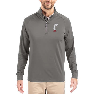 Men's Cutter & Buck Gray Cincinnati Bearcats Primary Logo Adapt Eco Knit Stretch Raglan Quarter-Zip Pullover