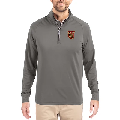Men's Cutter & Buck Gray Tuskegee Golden Tigers Primary Logo Adapt Eco Knit Stretch Raglan Quarter-Zip Pullover