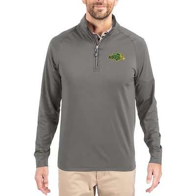 Men's Cutter & Buck Gray NDSU Bison Primary Logo Adapt Eco Knit Stretch Raglan Quarter-Zip Pullover
