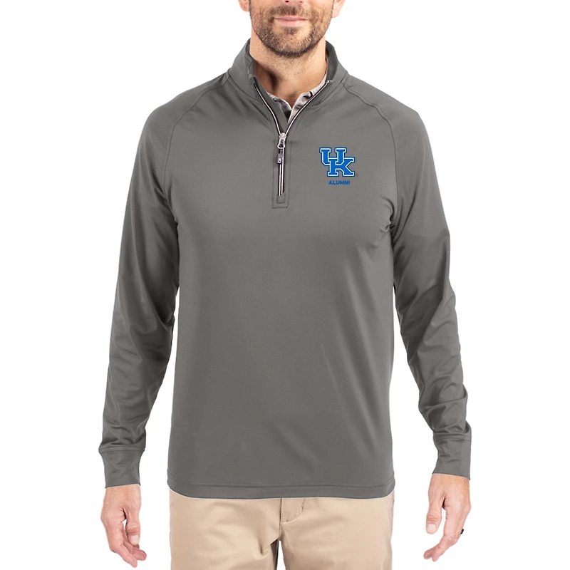 Men's Cutter & Buck Gray Kentucky Wildcats Alumni Logo Adapt Eco Knit Stretch Raglan Quarter-Zip Pullover