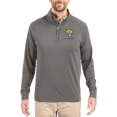 Men's Cutter & Buck Gray Fort Valley State Wildcats Primary Logo Adapt Eco Knit Stretch Raglan Quarter-Zip Pullover