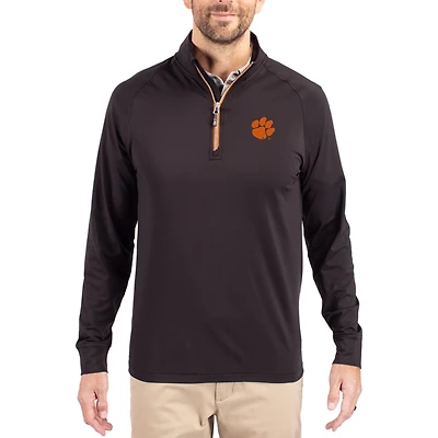Men's Cutter & Buck Clemson Tigers Primary Logo Adapt Eco Knit Stretch Raglan Quarter-Zip Pullover