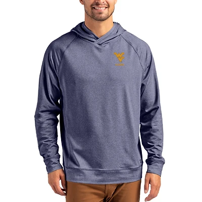 Men's Cutter & Buck Heather Navy West Virginia Mountaineers Alumni Logo Adapt Knit Raglan Pullover Hoodie