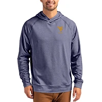 Men's Cutter & Buck Heather Navy West Virginia Mountaineers Alumni Logo Adapt Knit Raglan Pullover Hoodie