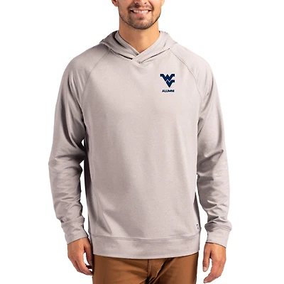 Men's Cutter & Buck Heather Gray West Virginia Mountaineers Alumni Logo Adapt Knit Raglan Pullover Hoodie