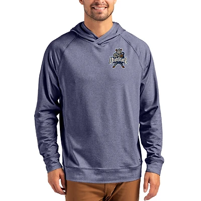 Men's Cutter & Buck Heather Navy Utah State Aggies Vault Logo Adapt Knit Raglan Pullover Hoodie