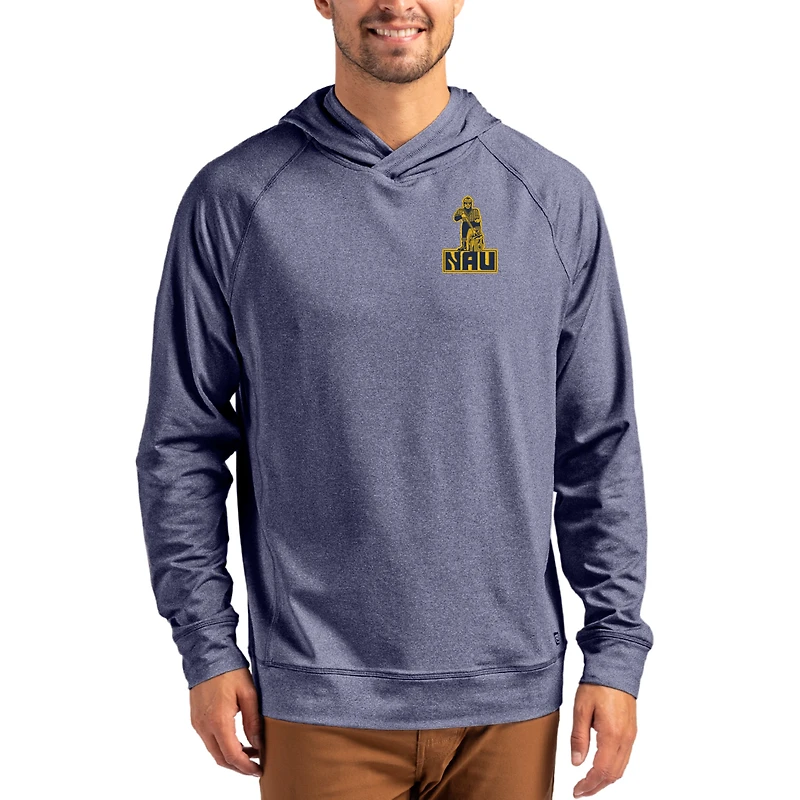 Men's Cutter & Buck Heather Navy Northern Arizona Lumberjacks Vault Logo Adapt Knit Raglan Pullover Hoodie