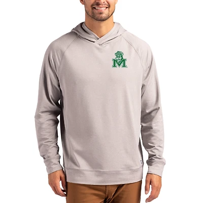 Men's Cutter & Buck Heather Gray Marshall Thundering Herd Vault Logo Adapt Knit Raglan Pullover Hoodie