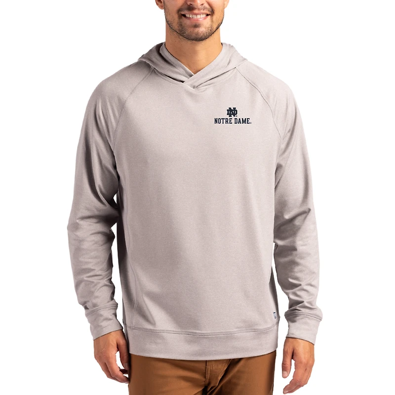 Men's Cutter & Buck Heather Gray Notre Dame Fighting Irish Primary Logo Adapt Knit Raglan Pullover Hoodie