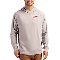 Men's Cutter & Buck Heather Gray Virginia Tech Hokies Primary Logo Adapt Knit Raglan Pullover Hoodie