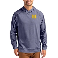 Men's Cutter & Buck Heather Navy Michigan Wolverines Alumni Logo Adapt Knit Raglan Pullover Hoodie