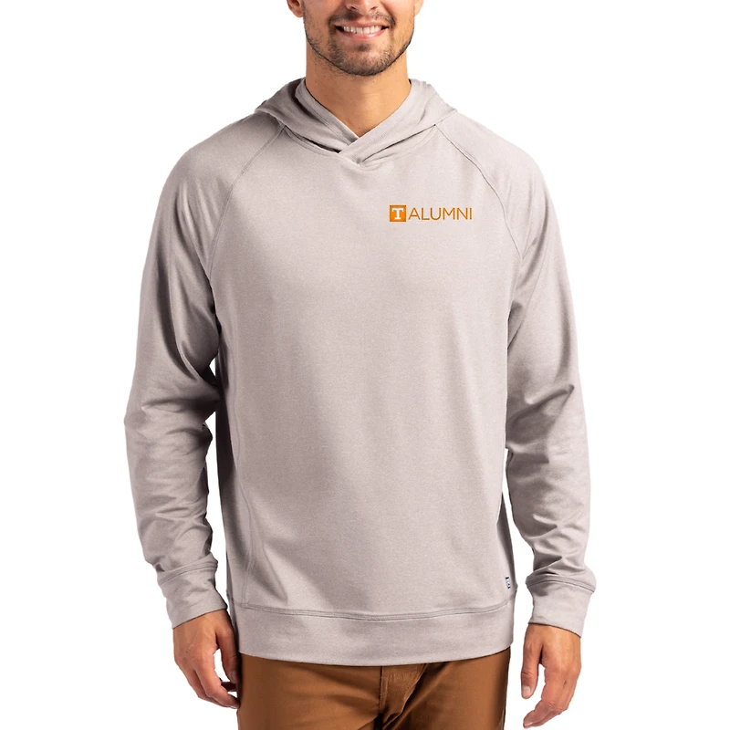 Men's Cutter & Buck Heather Gray Tennessee Volunteers Alumni Logo Adapt Knit Raglan Pullover Hoodie