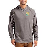 Men's Cutter & Buck Heather Charcoal Xavier University of Louisiana Gold Rush Primary Logo Adapt Knit Raglan Pullover Hoodie