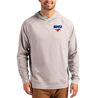 Men's Cutter & Buck Heather Gray SMU Mustangs Primary Logo Adapt Knit Raglan Pullover Hoodie