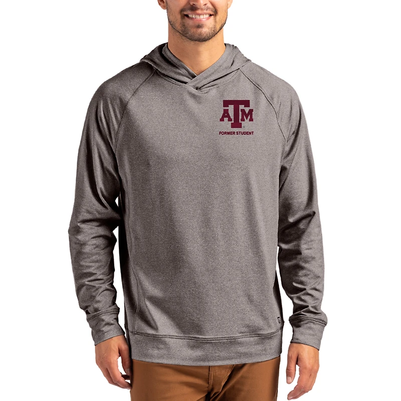 Men's Cutter & Buck Heather Charcoal Texas A&M Aggies Alumni Logo Adapt Knit Raglan Pullover Hoodie