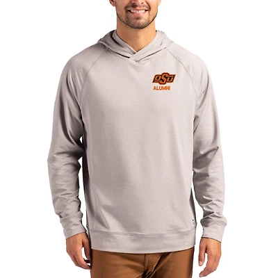 Men's Cutter & Buck Heather Gray Oklahoma State Cowboys Alumni Logo Adapt Knit Raglan Pullover Hoodie