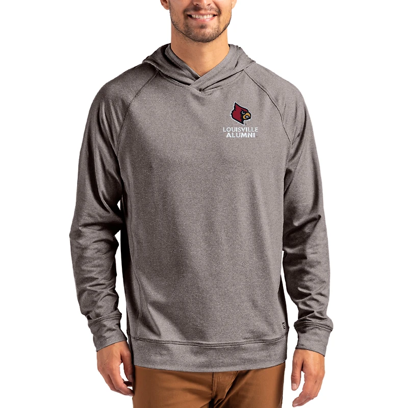 Men's Cutter & Buck Heather Charcoal Louisville Cardinals Alumni Logo Adapt Knit Raglan Pullover Hoodie