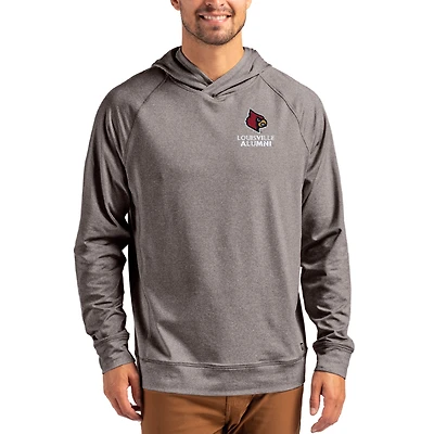Men's Cutter & Buck Heather Charcoal Louisville Cardinals Alumni Logo Adapt Knit Raglan Pullover Hoodie
