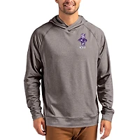 Men's Cutter & Buck Heather Charcoal Kansas State Wildcats 194465 Logo Adapt Knit Raglan Pullover Hoodie