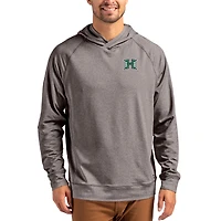 Men's Cutter & Buck Heather Charcoal Hawaii Rainbow Warriors Primary Logo Adapt Knit Raglan Pullover Hoodie