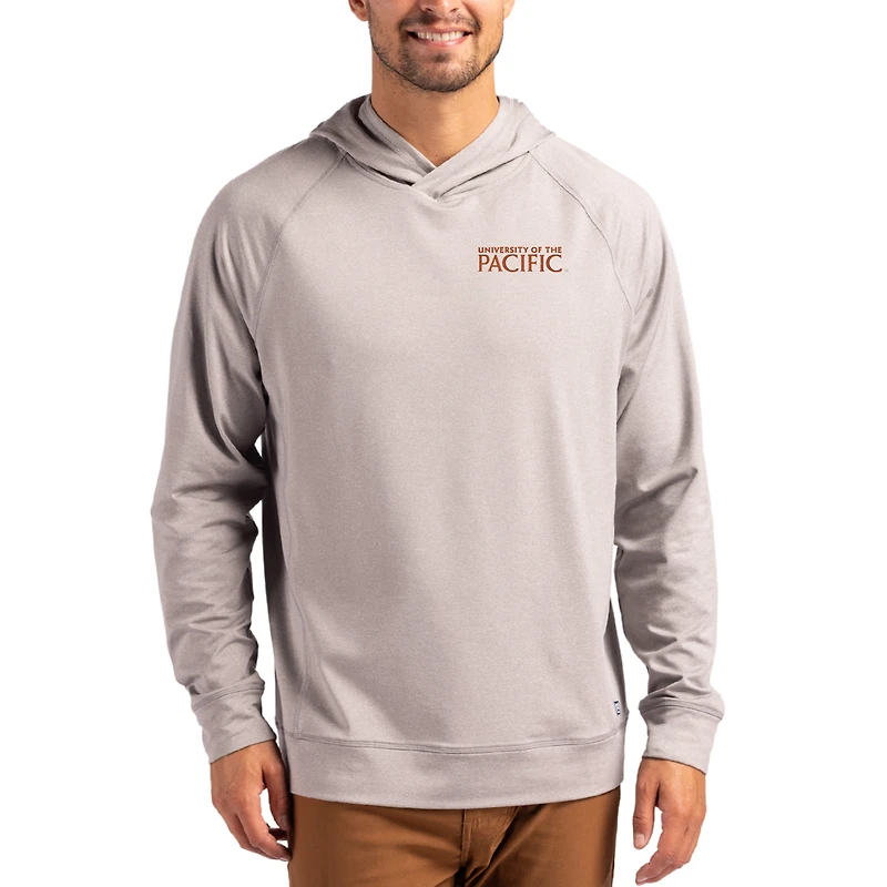 Men's Cutter & Buck Heather Gray Pacific Tigers Primary Logo Adapt Knit Raglan Pullover Hoodie