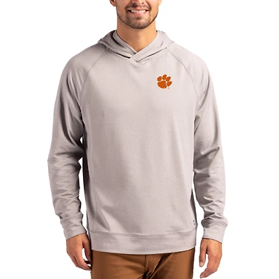 Men's Cutter & Buck Heather Gray Clemson Tigers Primary Logo Adapt Knit Raglan Pullover Hoodie