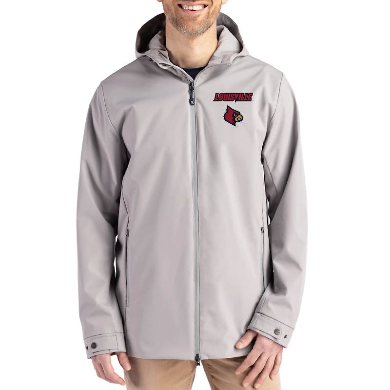 Men's Cutter & Buck  Gray Louisville Cardinals Primary Logo Camano Everyday Stretch Water-Resistant Full-Zip Jacket