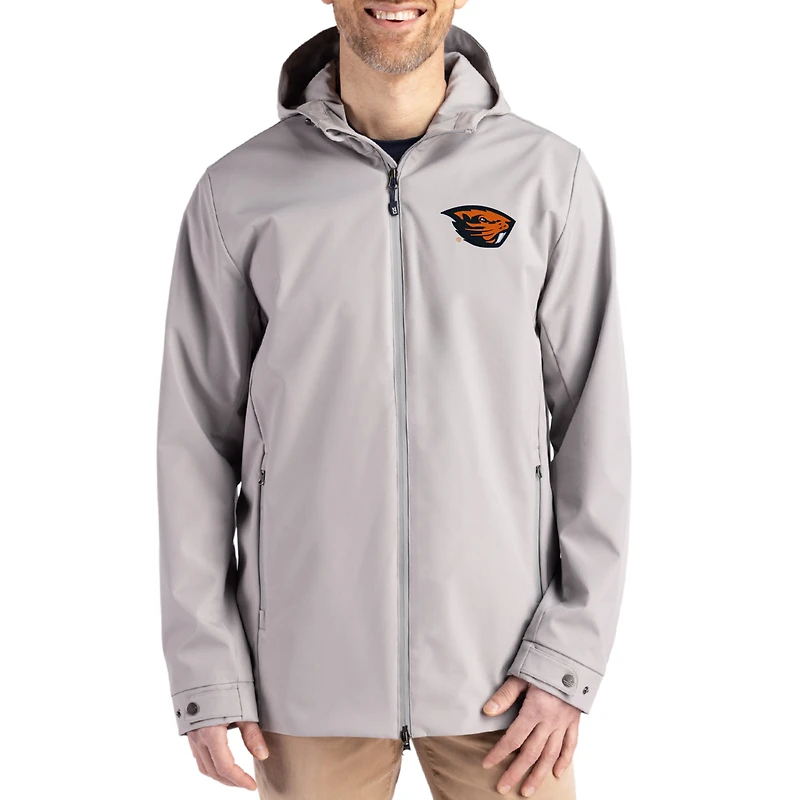 Men's Cutter & Buck Gray Oregon State Beavers Primary Logo Camano Everyday Stretch Water-Resistant Full-Zip Jacket