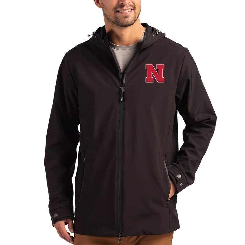 Men's Cutter & Buck Nebraska Huskers Primary Logo Camano Everyday Stretch Water-Resistant Full-Zip Jacket