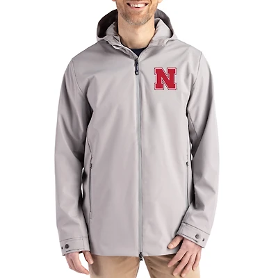 Men's Cutter & Buck Gray Nebraska Huskers Primary Logo Camano Everyday Stretch Water-Resistant Full-Zip Jacket