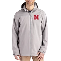 Men's Cutter & Buck  Gray Nebraska Huskers Primary Logo Camano Everyday Stretch Water-Resistant Full-Zip Jacket