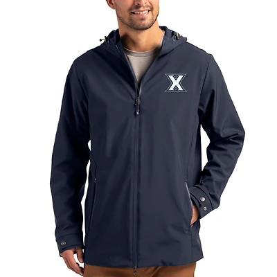 Men's Cutter & Buck  Navy Xavier Musketeers Primary Logo Camano Everyday Stretch Water-Resistant Full-Zip Jacket