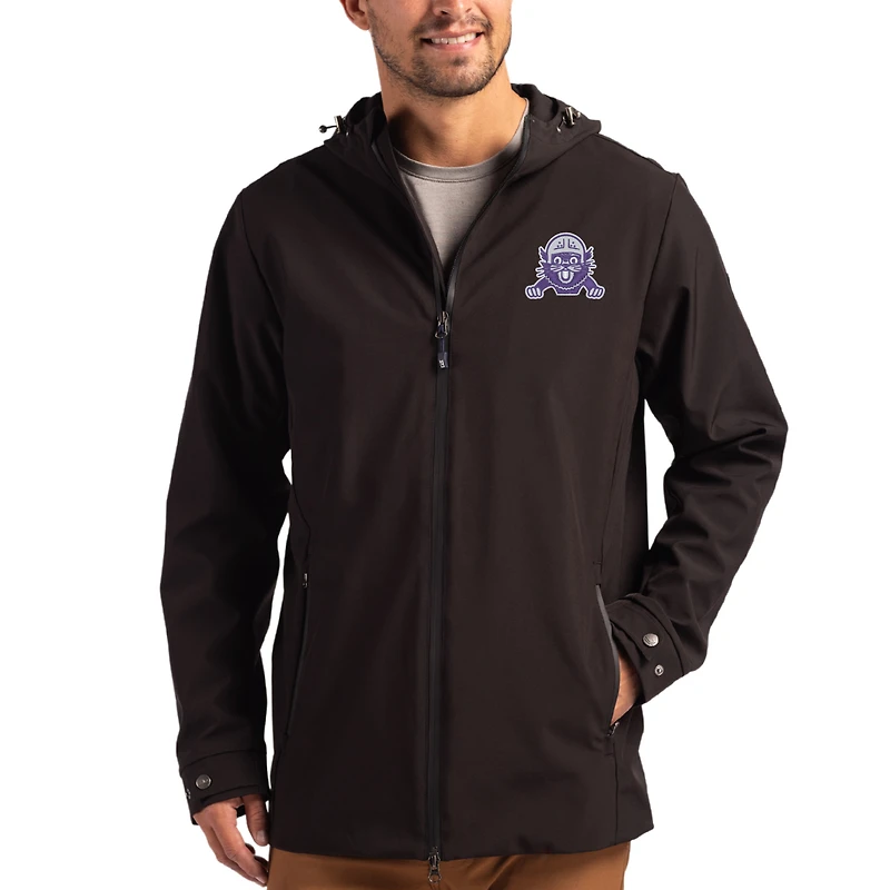Men's Cutter & Buck  Black Northwestern Wildcats Vault Logo Camano Everyday Stretch Water-Resistant Full-Zip Jacket
