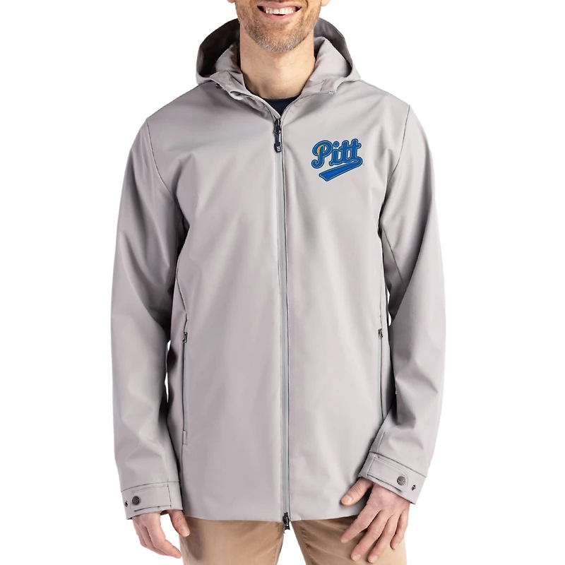 Men's Cutter & Buck  Gray Pitt Panthers Vault Logo Camano Everyday Stretch Water-Resistant Full-Zip Jacket