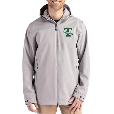 Men's Cutter & Buck  Gray Tulane Green Wave Vault Logo Camano Everyday Stretch Water-Resistant Full-Zip Jacket