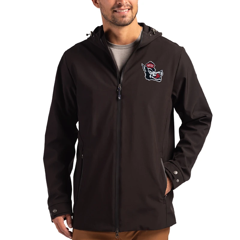 Men's Cutter & Buck  Black NC State Wolfpack Vault Logo Camano Everyday Stretch Water-Resistant Full-Zip Jacket