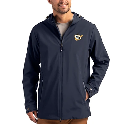 Men's Cutter & Buck  Navy West Virginia Mountaineers Vault Logo Camano Everyday Stretch Water-Resistant Full-Zip Jacket