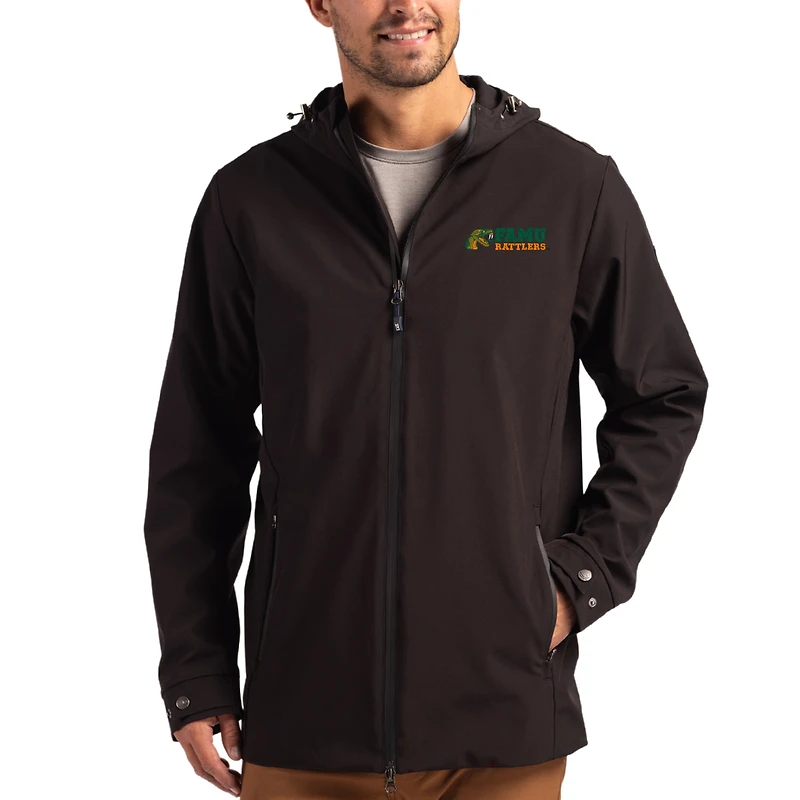 Men's Cutter & Buck  Black Florida A&M Rattlers Primary Logo Camano Everyday Stretch Water-Resistant Full-Zip Jacket