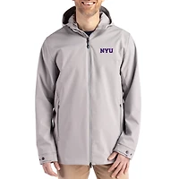 Men's Cutter & Buck  Gray NYU Violets Primary Logo Camano Everyday Stretch Water-Resistant Full-Zip Jacket