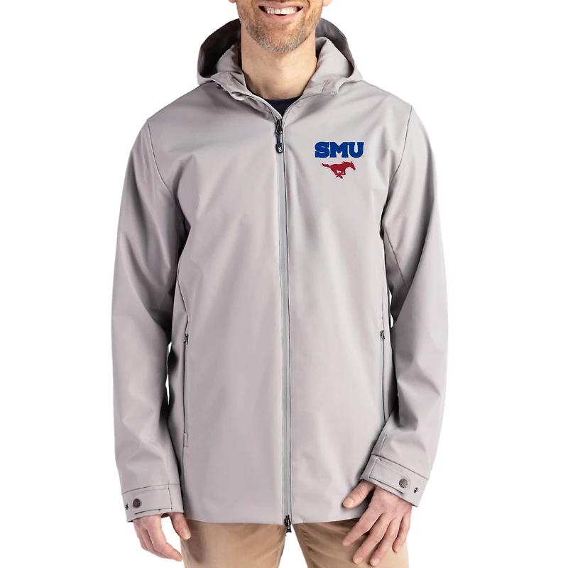 Men's Cutter & Buck  Gray SMU Mustangs Primary Logo Camano Everyday Stretch Water-Resistant Full-Zip Jacket