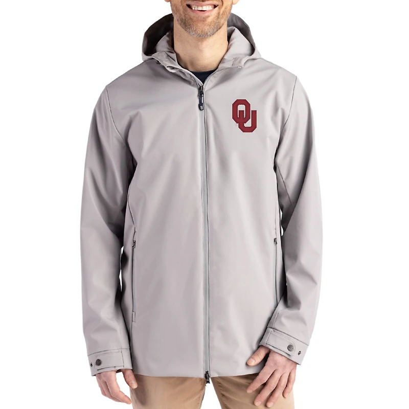 Men's Cutter & Buck Gray Oklahoma Sooners Primary Logo Camano Everyday Stretch Water-Resistant Full-Zip Jacket